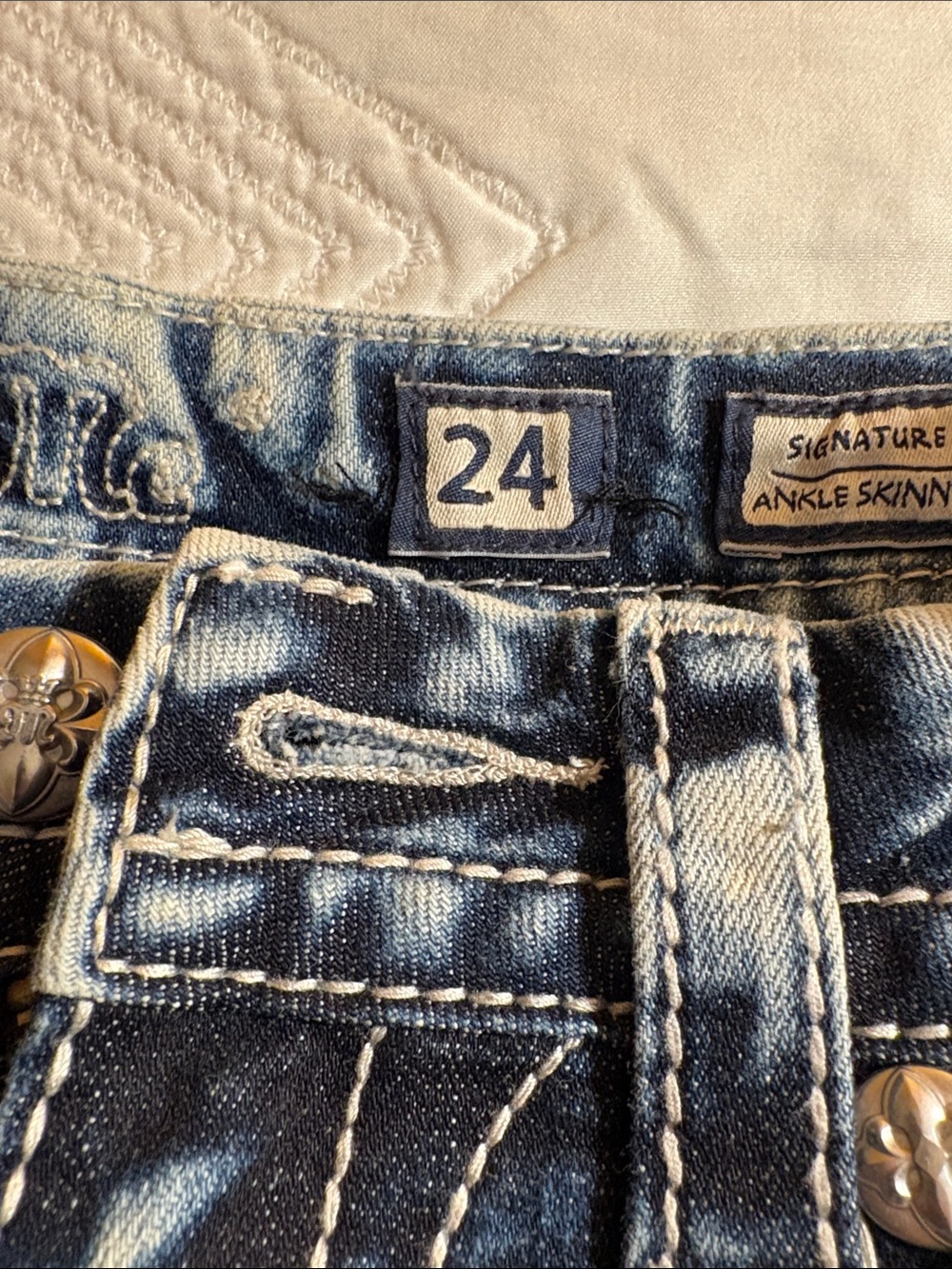 Miss Me Blue Acid-Wash Embellished Back Pocket Jeans - Picture 3 of 4